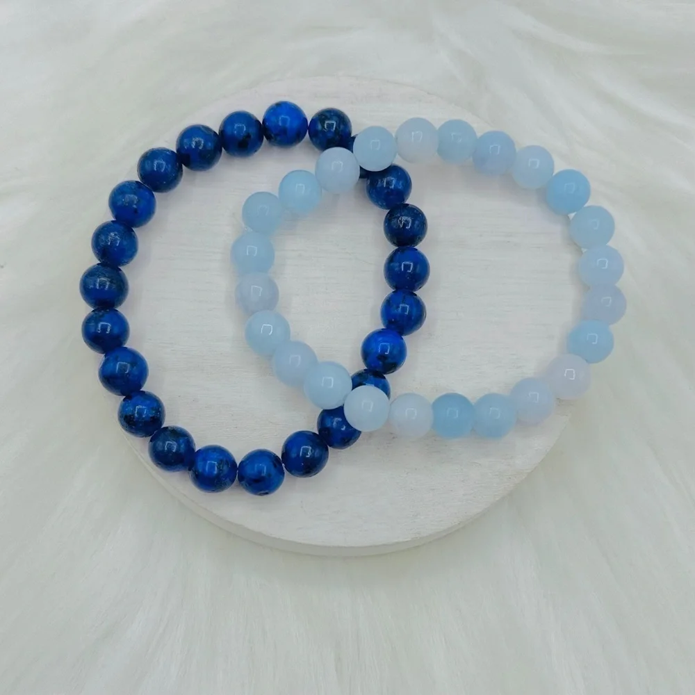 Double Blue Beaded 8mm Beads Bracelet
